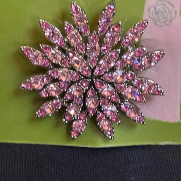 EMBELLISHMENTS Pink Rhinestone Flower Brooch Pin Accessory Sparkling Jewelry - Picture 5 of 6
